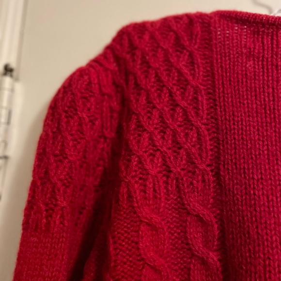 Vintage Windcrest Red 100% Wool Cable Knit Double Breasted Cardigan Size Small - Picture 13 of 16